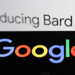 Google Bard Photo Illustrations Google logo displayed on a phone screen and Bard sign on Google website displayed on a s